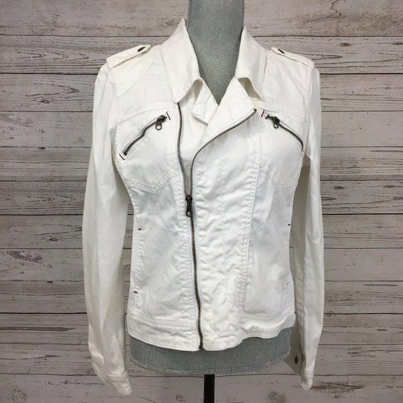 Sanctuary White Denim Zipper Jacket Large - Picture 2 of 8